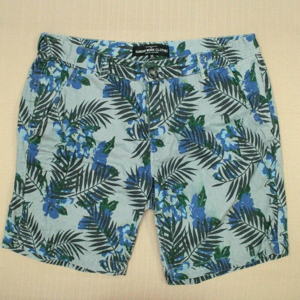 Sunday Work Clothes Flat Front Shorts Men's Size 36 Gray Floral Print